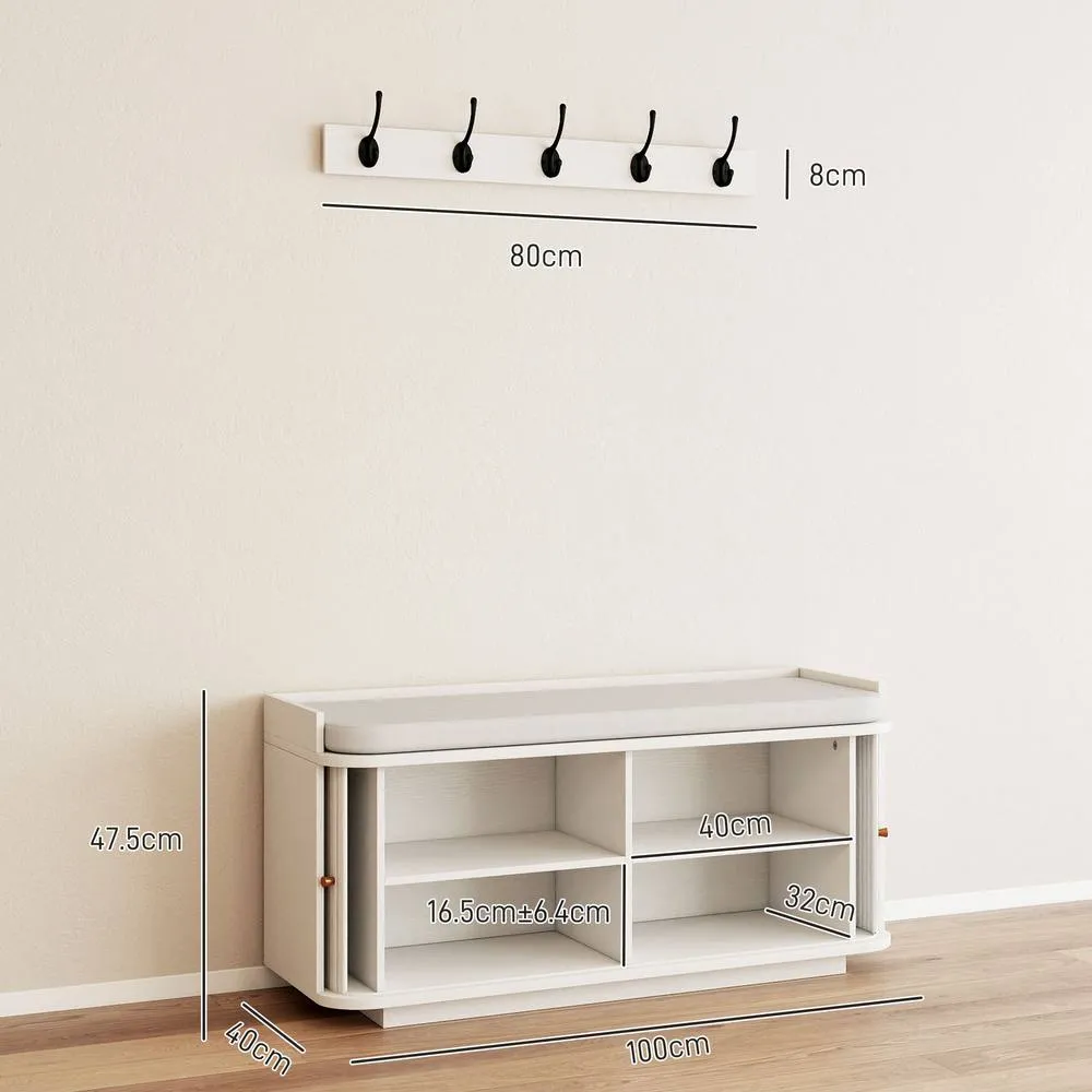 HOMCOM Hallway Furniture Set with Shoe Bench & Coat Rack in White 3