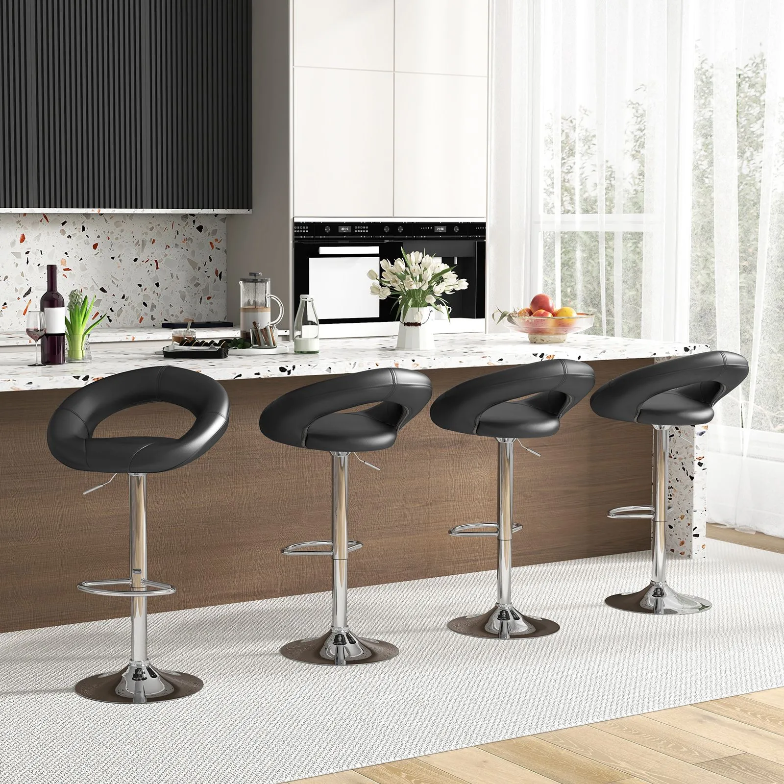 Costway Swivel Bar Stool Set of 2 Height Adjustable PU Leather Counter Stools in Black 5