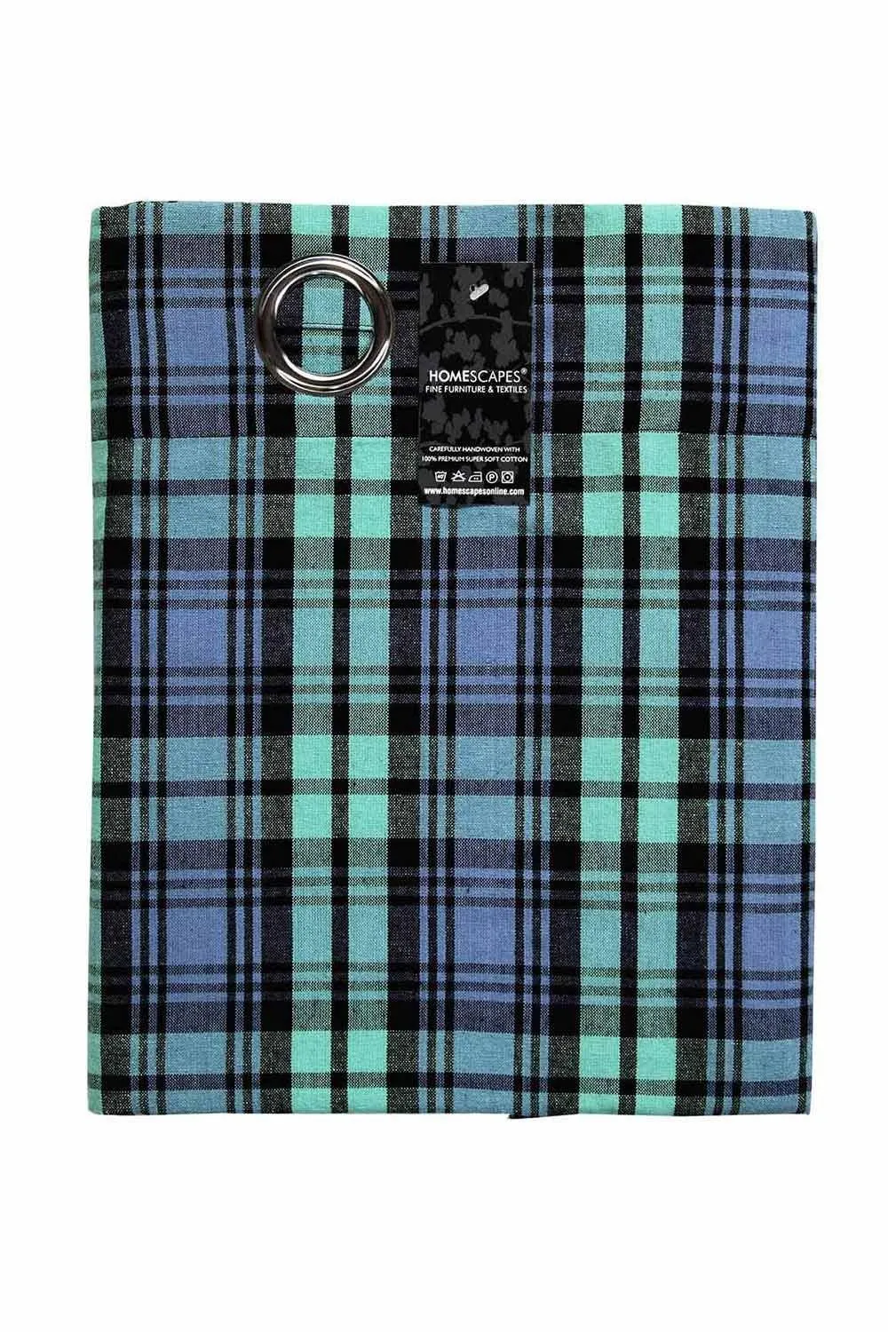 Homescapes Black Watch Tartan Ready Made Eyelet Curtain Pair in Green 4