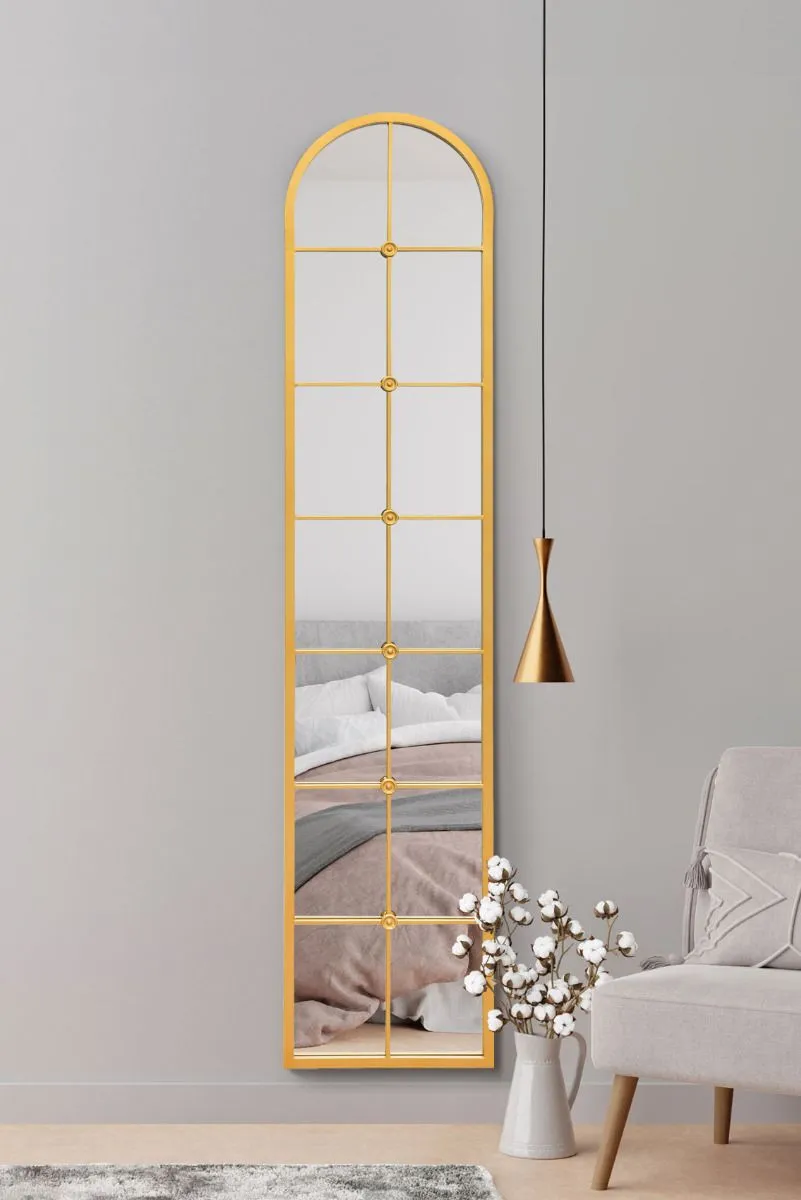 MirrorOutlet Gold Framed Arched Leaner Wall Mirror 75" X 16" (190CM X 40CM)
