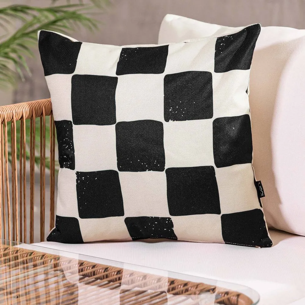 icon Cushion 43x43 Kyoto Fabric, Checkerboard Mono in White