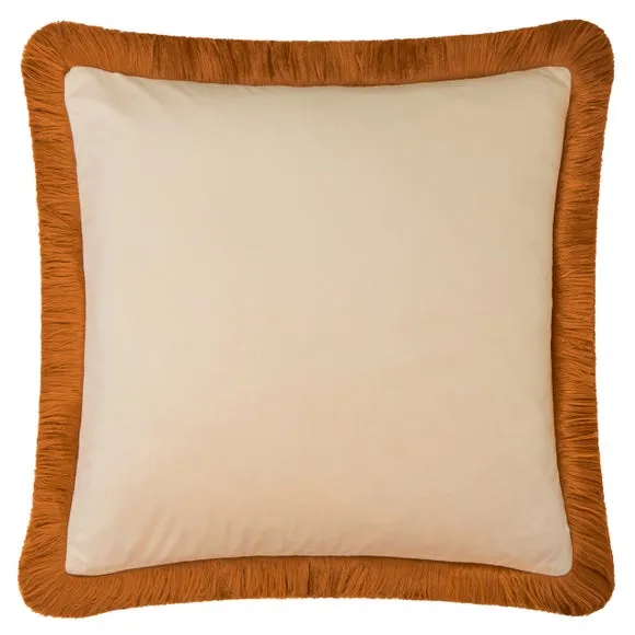 Furn Halo Fringed Velvet Cushion Ecru/Ginger 50 X 50Cm, Cream 2