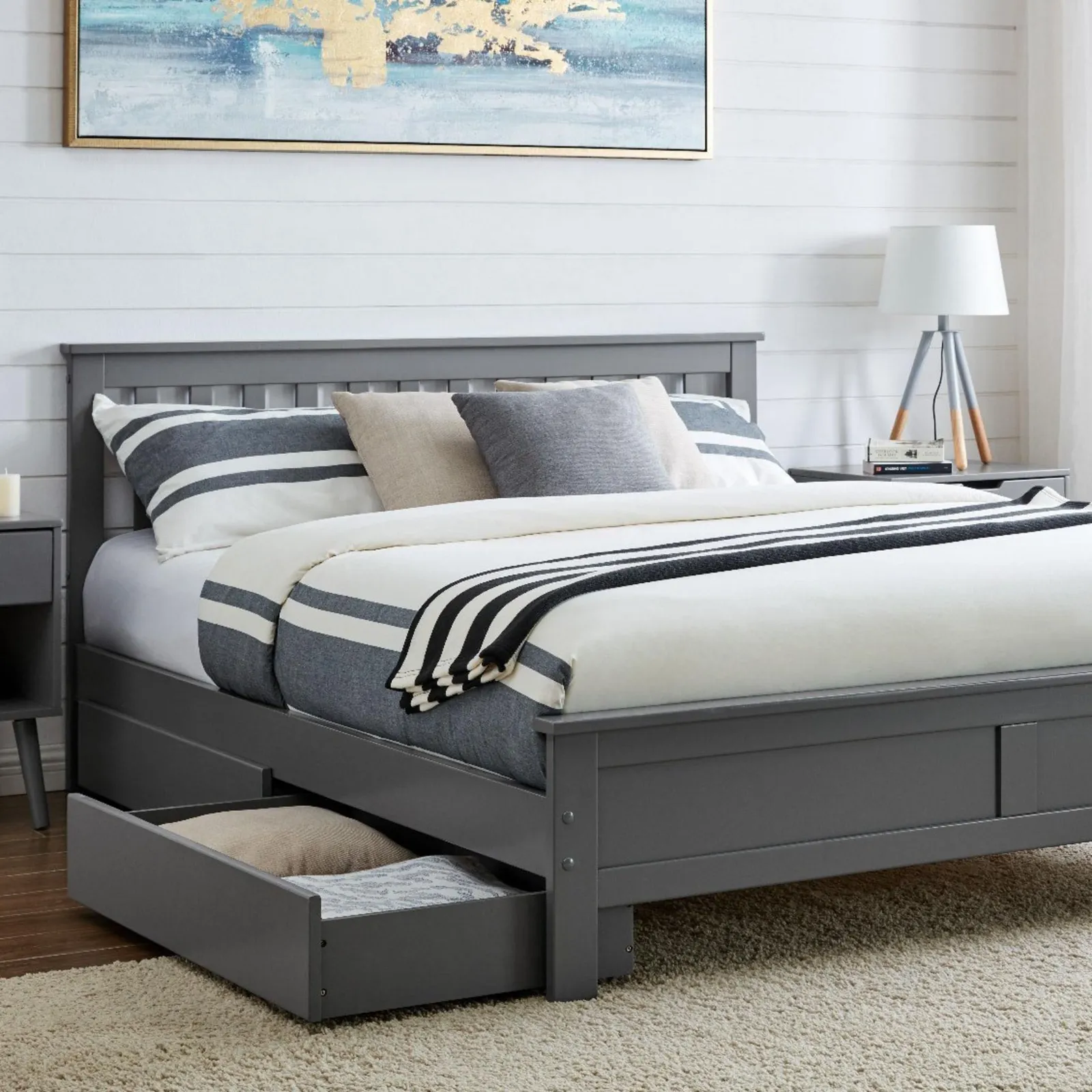 FurnitureboxUK Azure Modern Solid Pine Bed with 2 Drawers in Grey