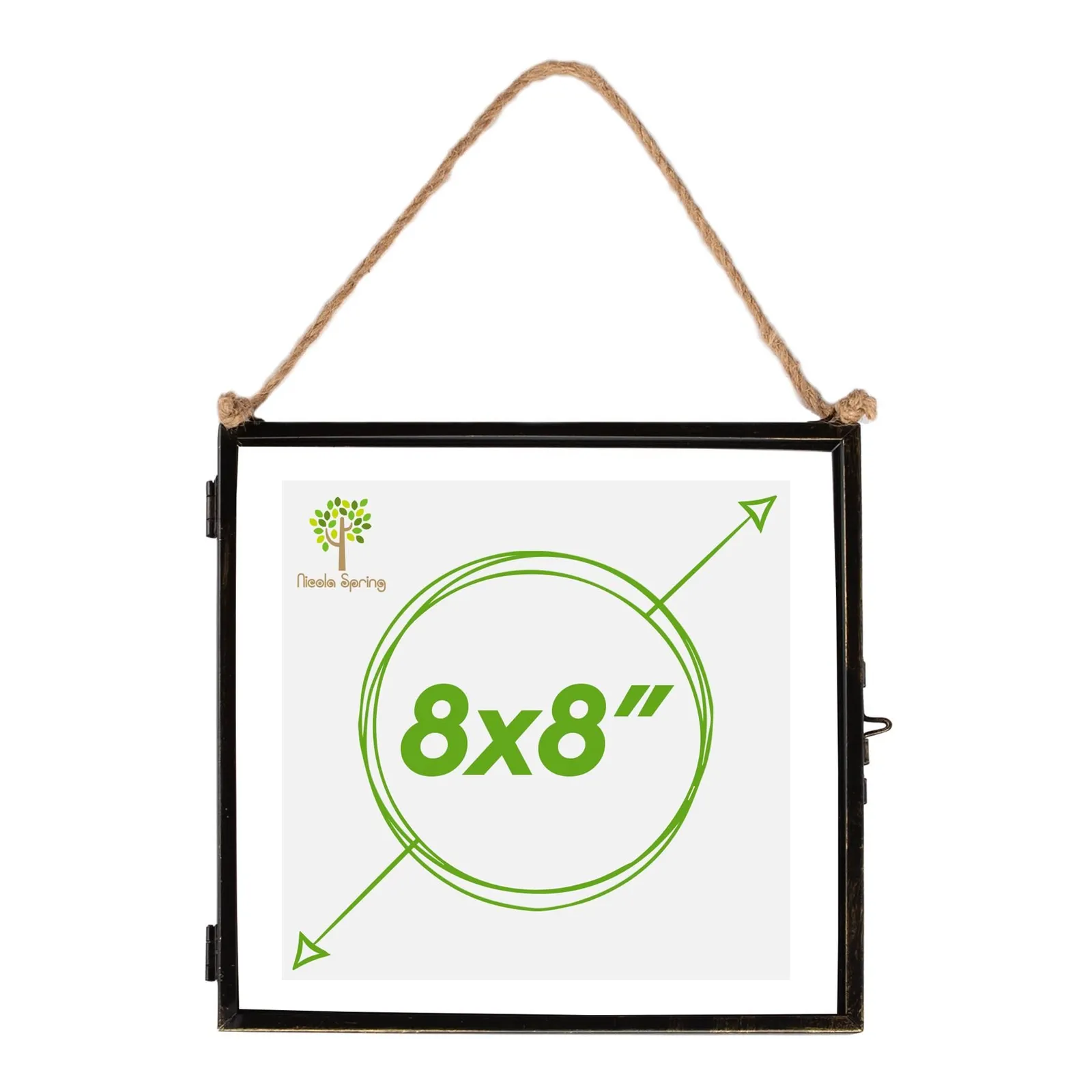 Nicola Spring Hanging Metal Photo Frame - 8" x 8" - Picture Frame Wall Mounted Frame with Rope in Black
