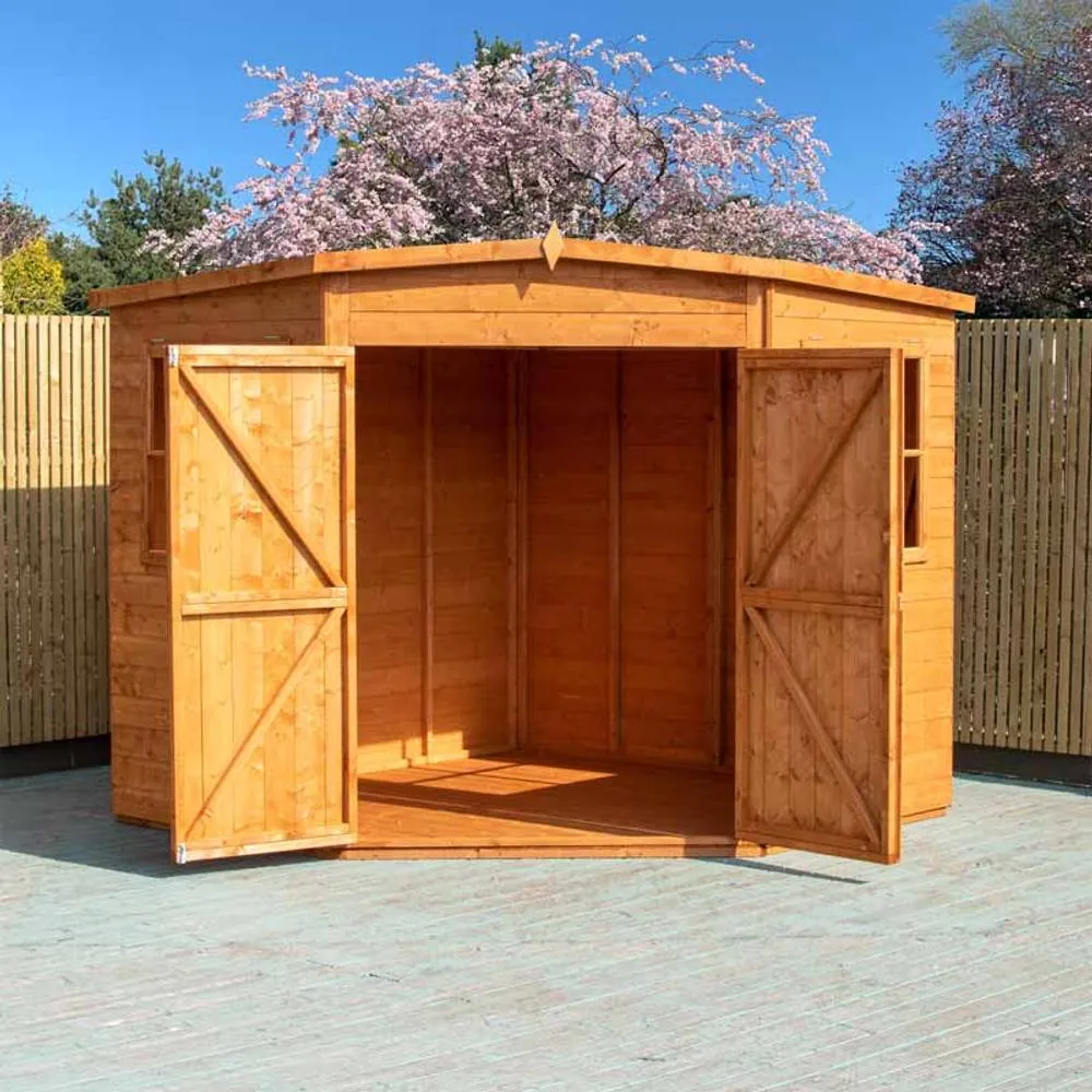 Shires Corner Shed Double Doors Tongue & Groove Garden Shed 8x8 ft in Brown 3
