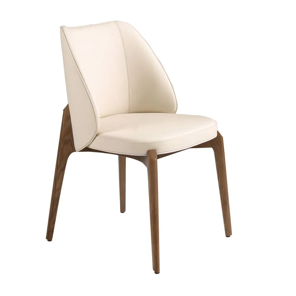 Angel Cerda Cream Leatherette Dining Chair with Walnut Veneer