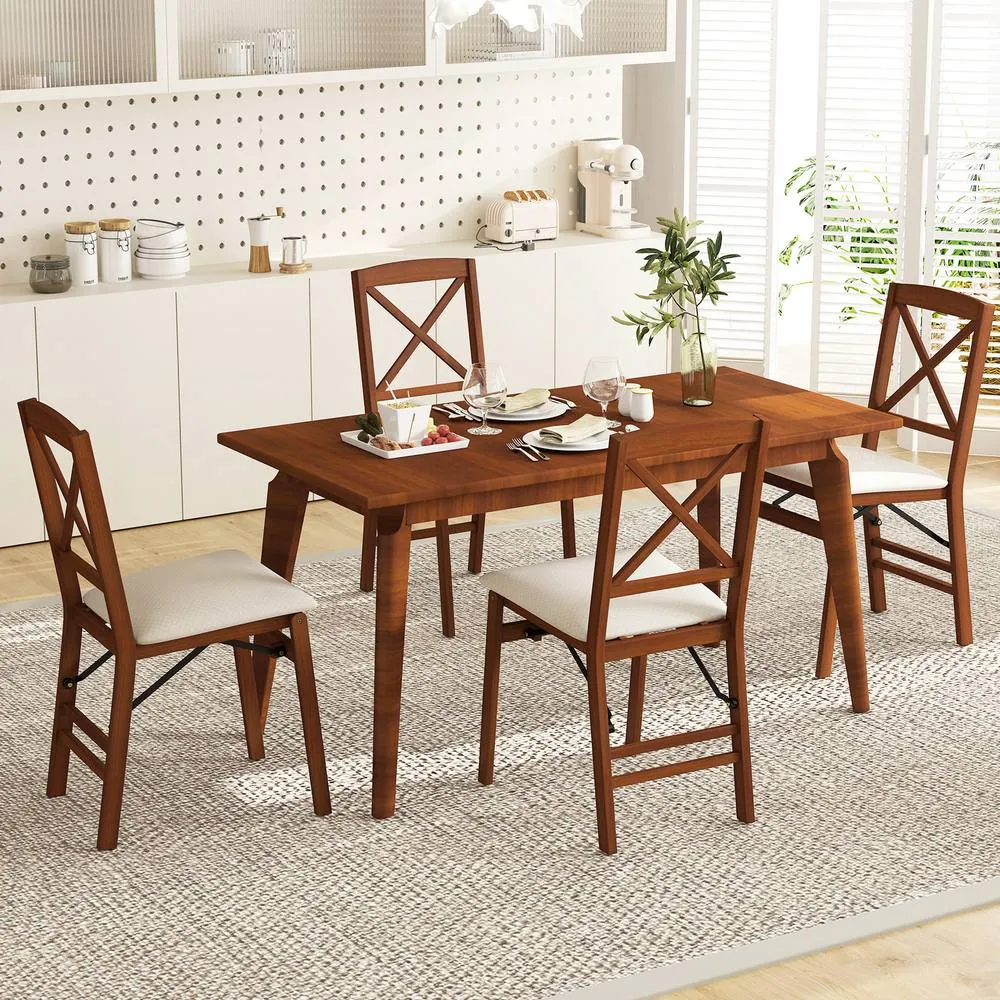 Costway Folding Dining Chairs Set of 2 Kitchen Side Chairs W/Padded Seat in Walnut 5
