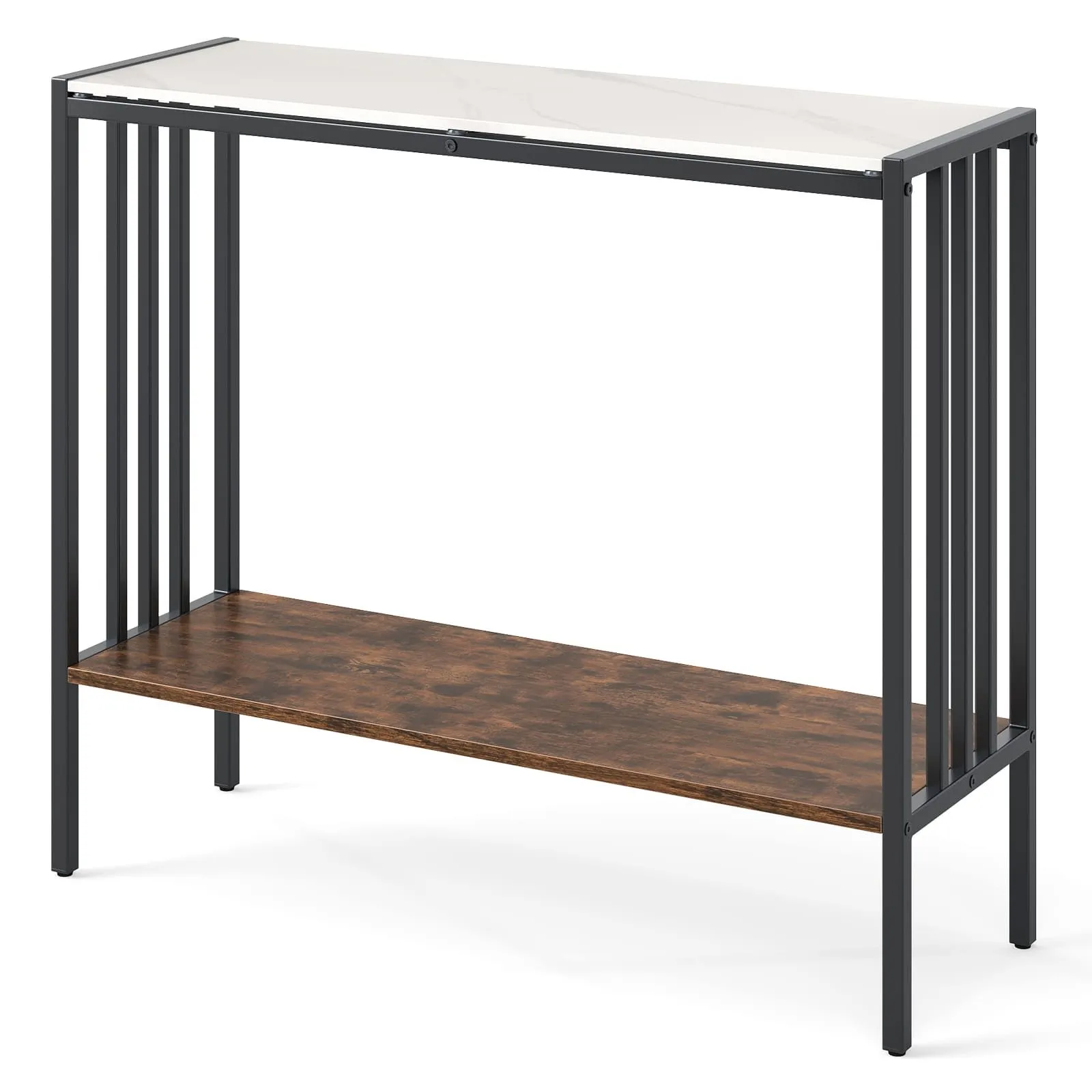 Costway 90 CM Console Table 2-Tier Industrial Foyer Table with Open Shelf in White 6
