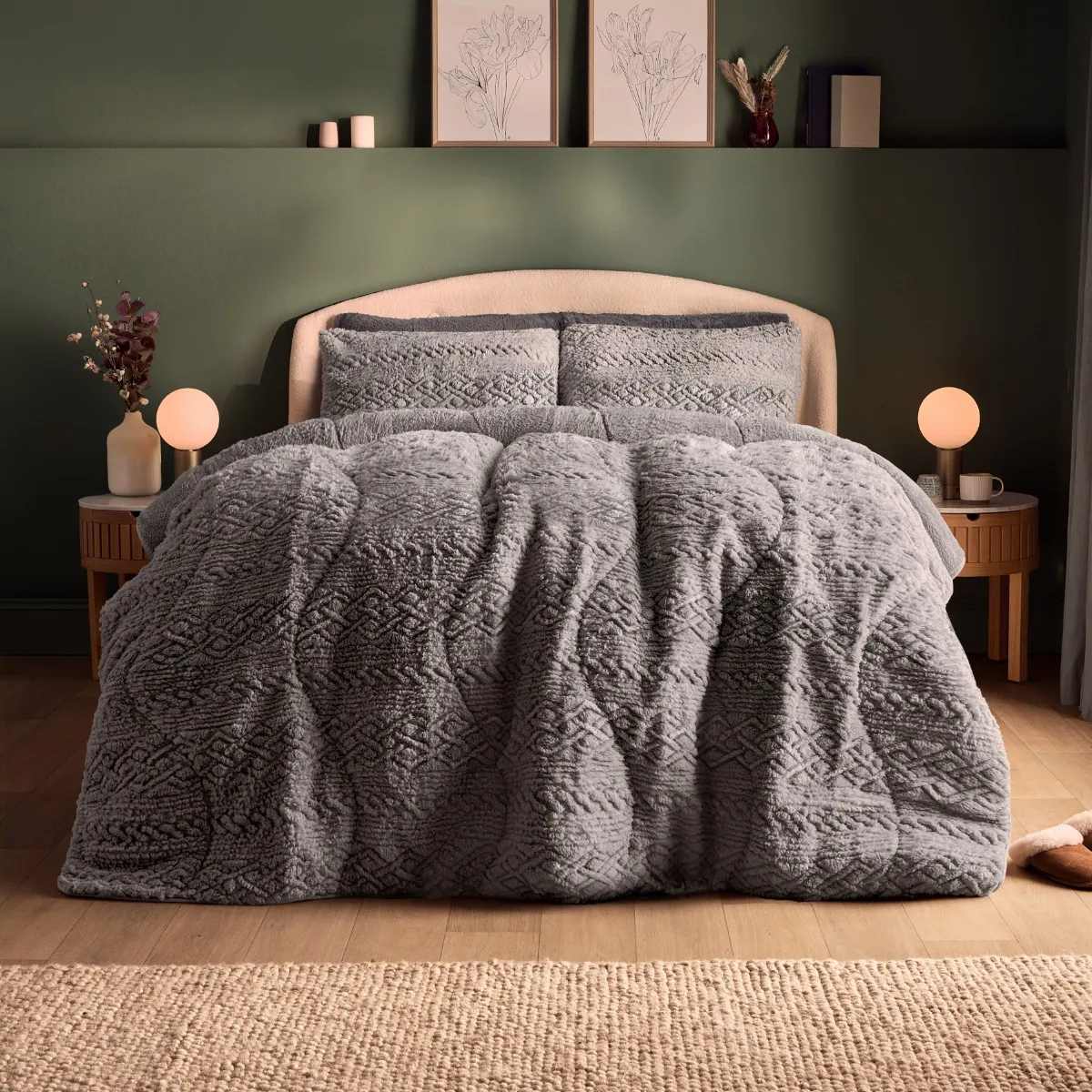 Silentnight Teddy Fleece Coverless Duvet And Pillowcase Set - 10.5 Tog - Grey - Single