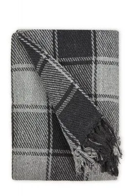 New Edge Blinds NewEdgeBlinds Comfy Check Collection Recycled Cotton Throw in Charcoal (90" x 100"), Grey