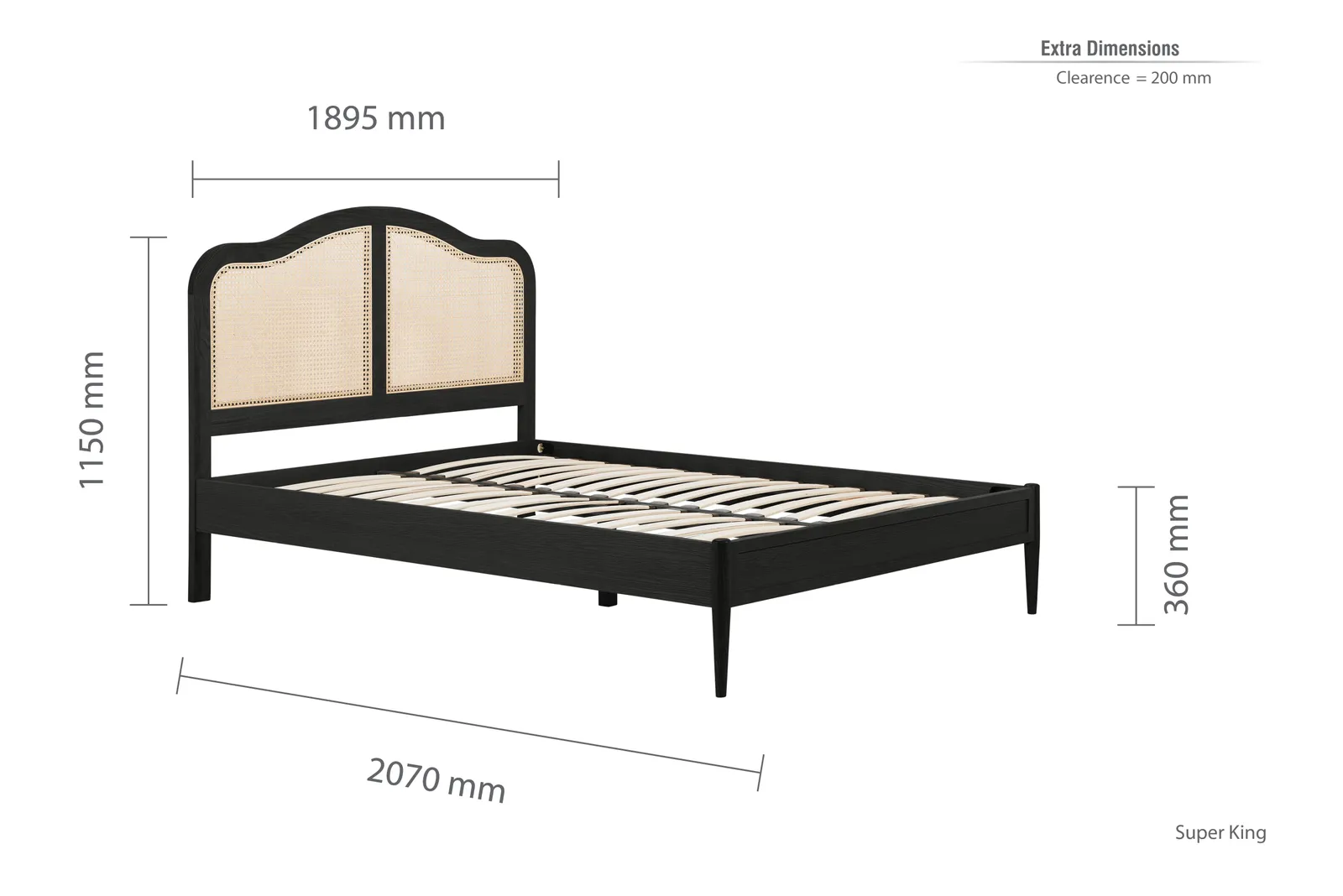 Birlea Rattan Wooden Bed Frame Leonie Bedstead in Black 6