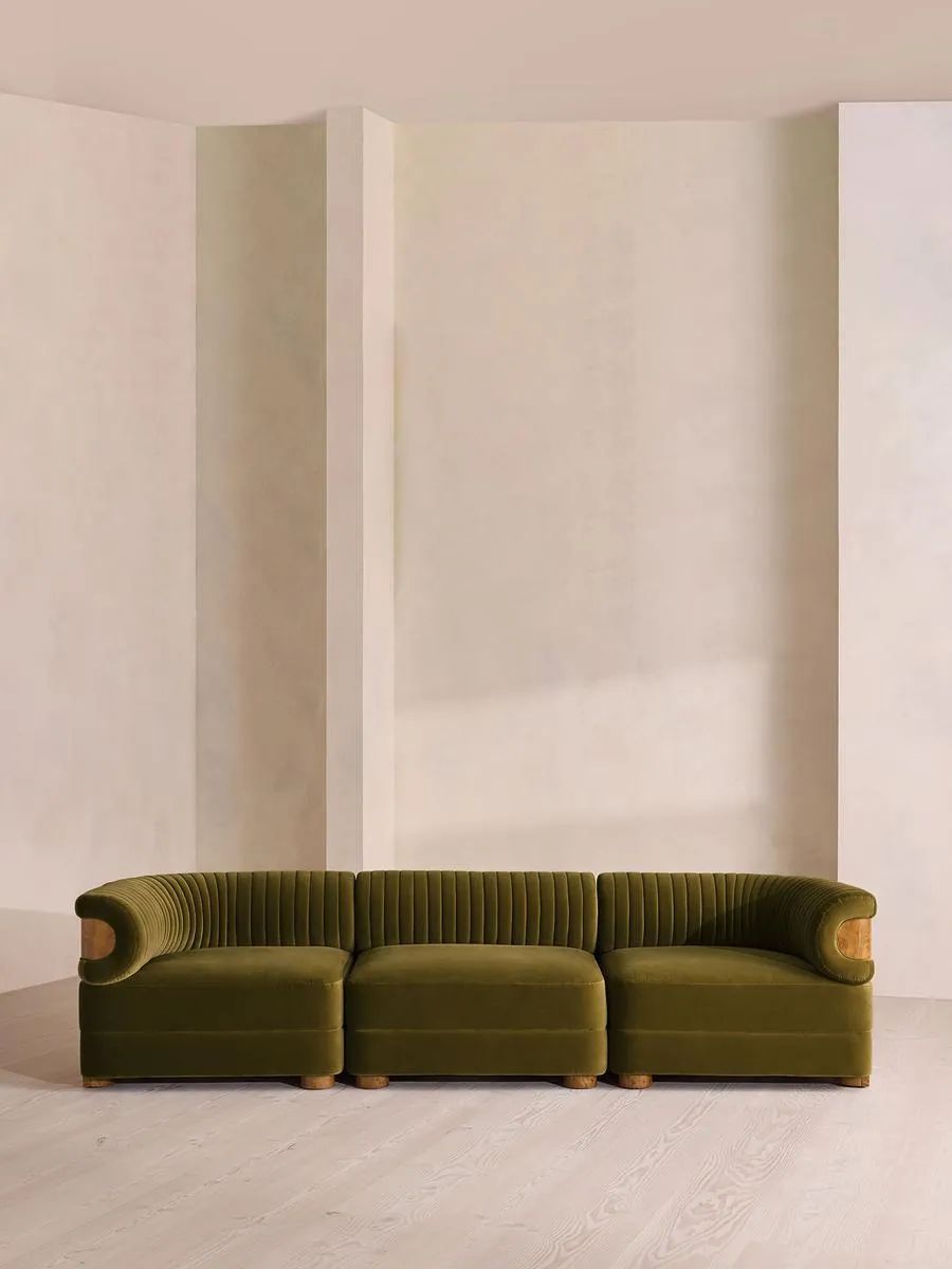 Caleb Modular Four Seater Sofa, Velvet, Olive, Dark Burl