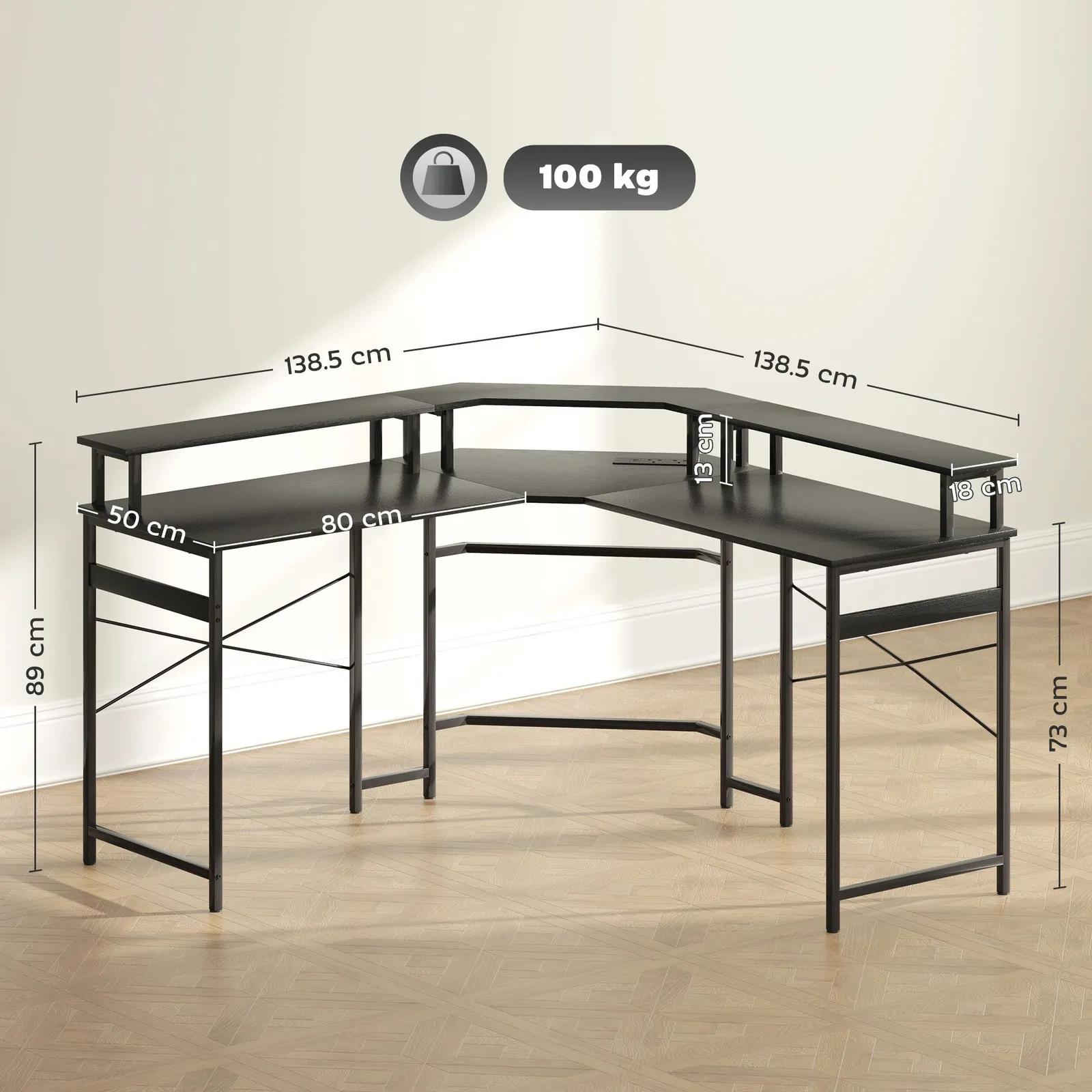 HOMCOM L Shaped Desk Corner Computer Desk with Monitor Stand, Black 3