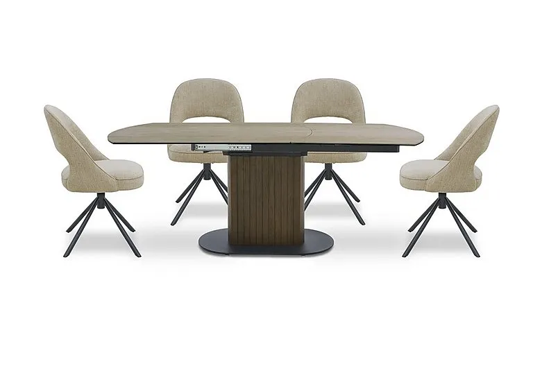 Tiber Swivel Extending Dining Table and 4 Swivel Chairs