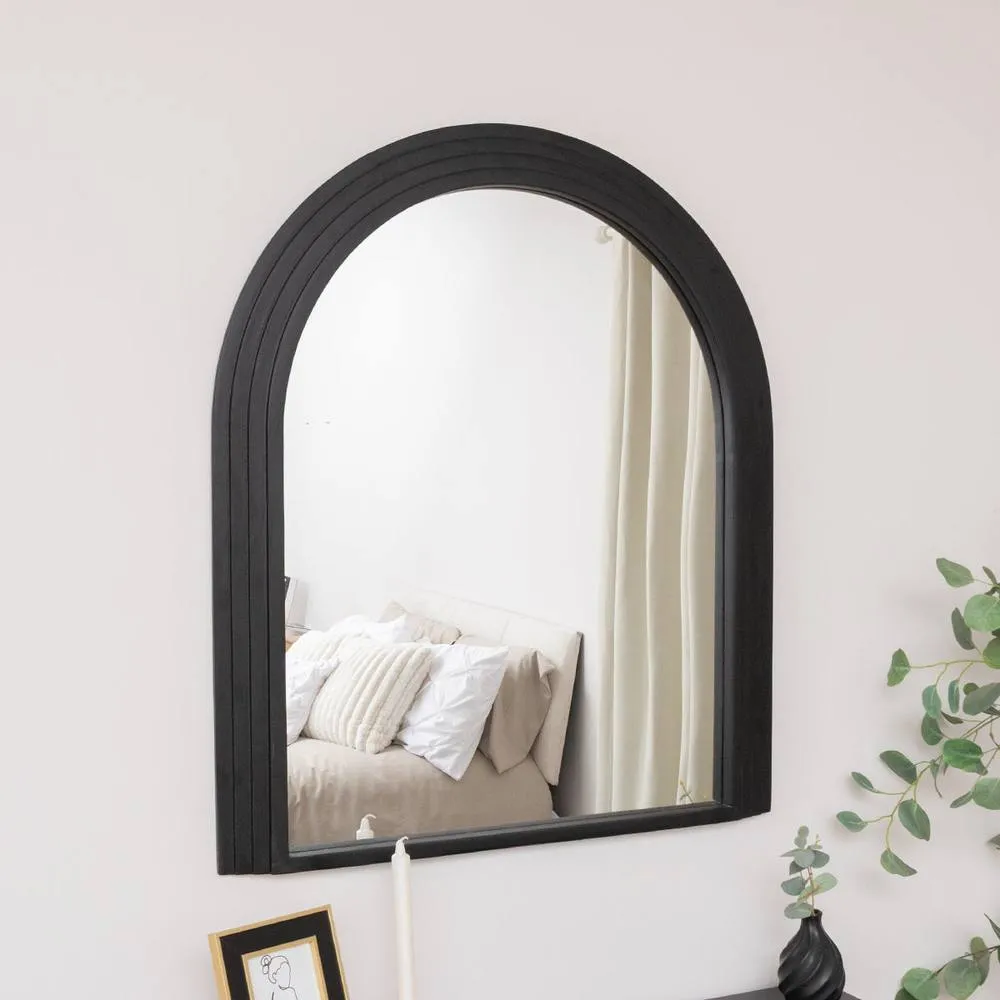 Melody Maison Large Black Arched Wall Mirror - 90cm X 75cm