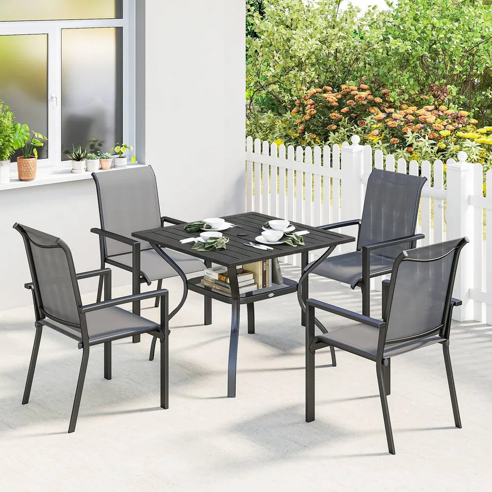OUTSUNNY 5 Pieces Outdoor Dining Set for 4, Patio Furniture Set in Dark Grey