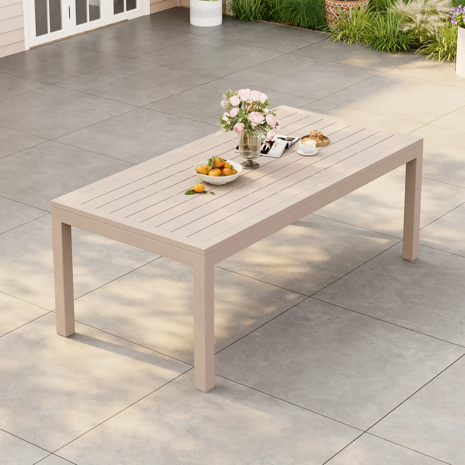 Wevara 200 cm Sand-Finished Aluminum Slatted Outdoor Dining Table in Sand