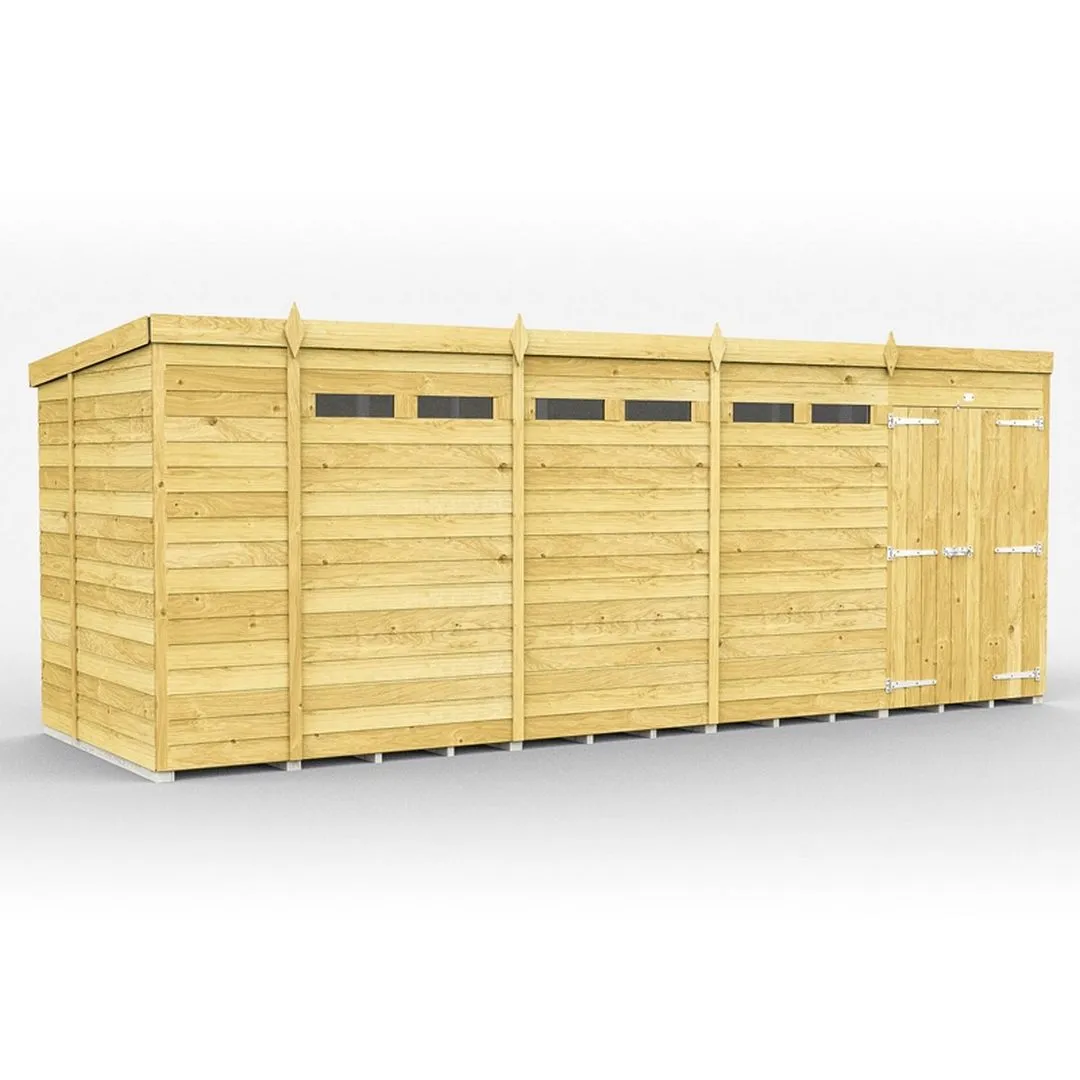 Buttercup Farm 18 x 7 Feet Pent Security Shed - Double Door - L214 x W533 x H201 cm in Brown