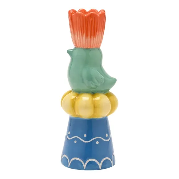 Hestia Bird & Orange Flower Candlestick Holder