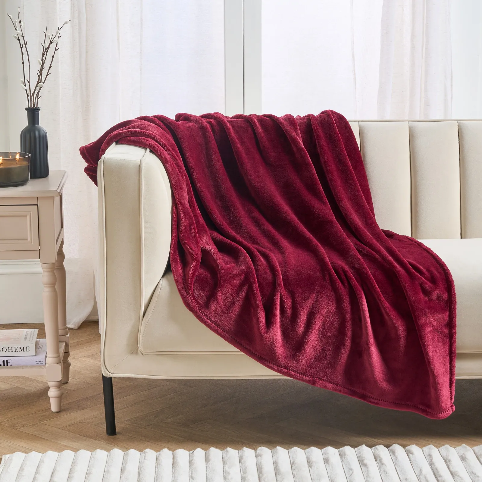 OHS Ultra Soft Flannel Fleece Throw Blanket in Burgundy