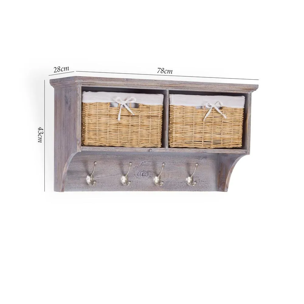 Statement Furniture Tetbury Acacia Wood Coat Rack / Shelf with Storage Baskets - Small in Brown 2