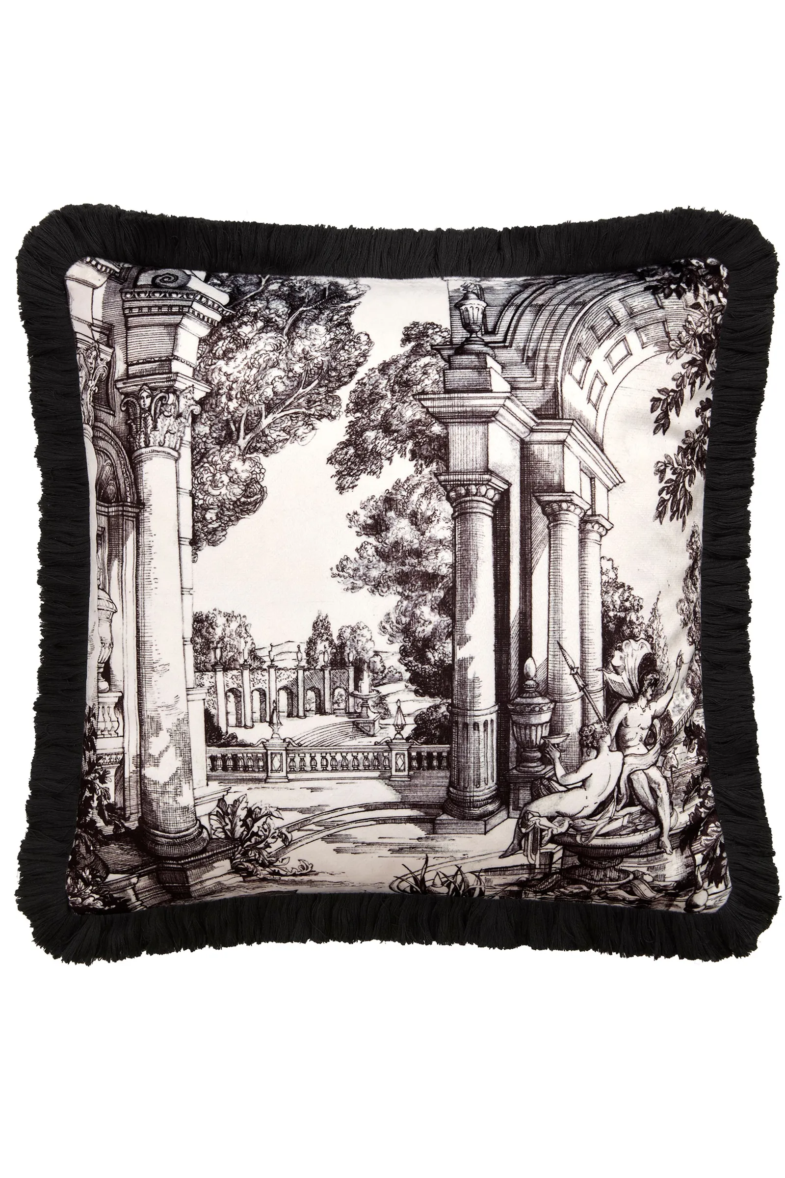 Laurence Llewelyn-Bowen 'Vista' Hand Drawn Print Velvet Filled Cushion in Grey 2
