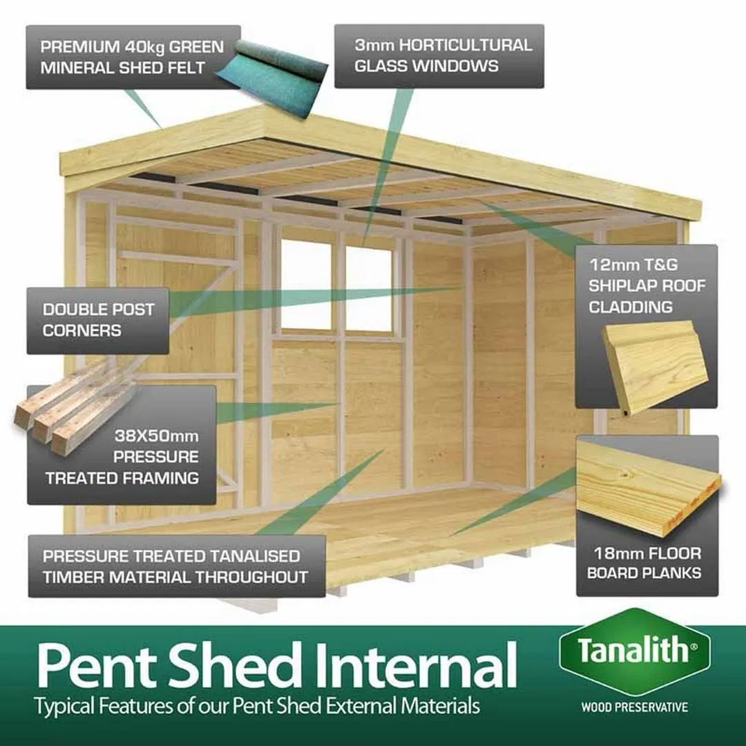 Buttercup Farm 12 x 5 Feet Pent Summer Shed - Wood - L147 x W358 x H201 cm in Brown 3