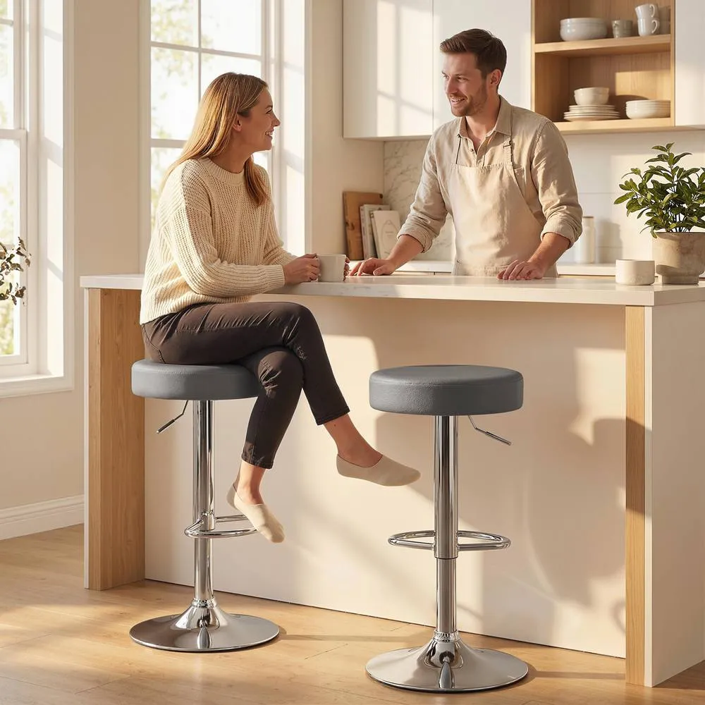 HOMCOM Bar Stools Set of 2, Height Adjustable Breakfast Bar Chairs in Grey 1