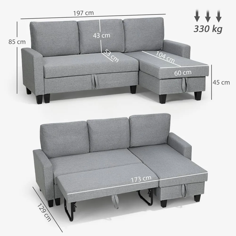 HOMCOM Fold-Out Convertible Sofa Bed with Removable Covers in Grey 3