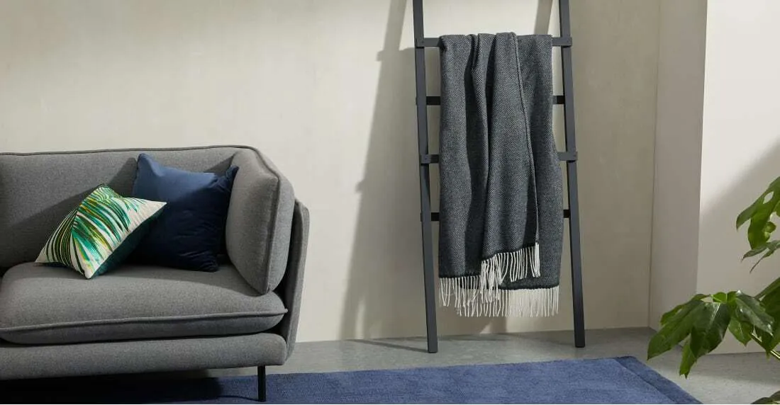 Burley Wool Throw 125 x 170cm, Dark Blue & Grey