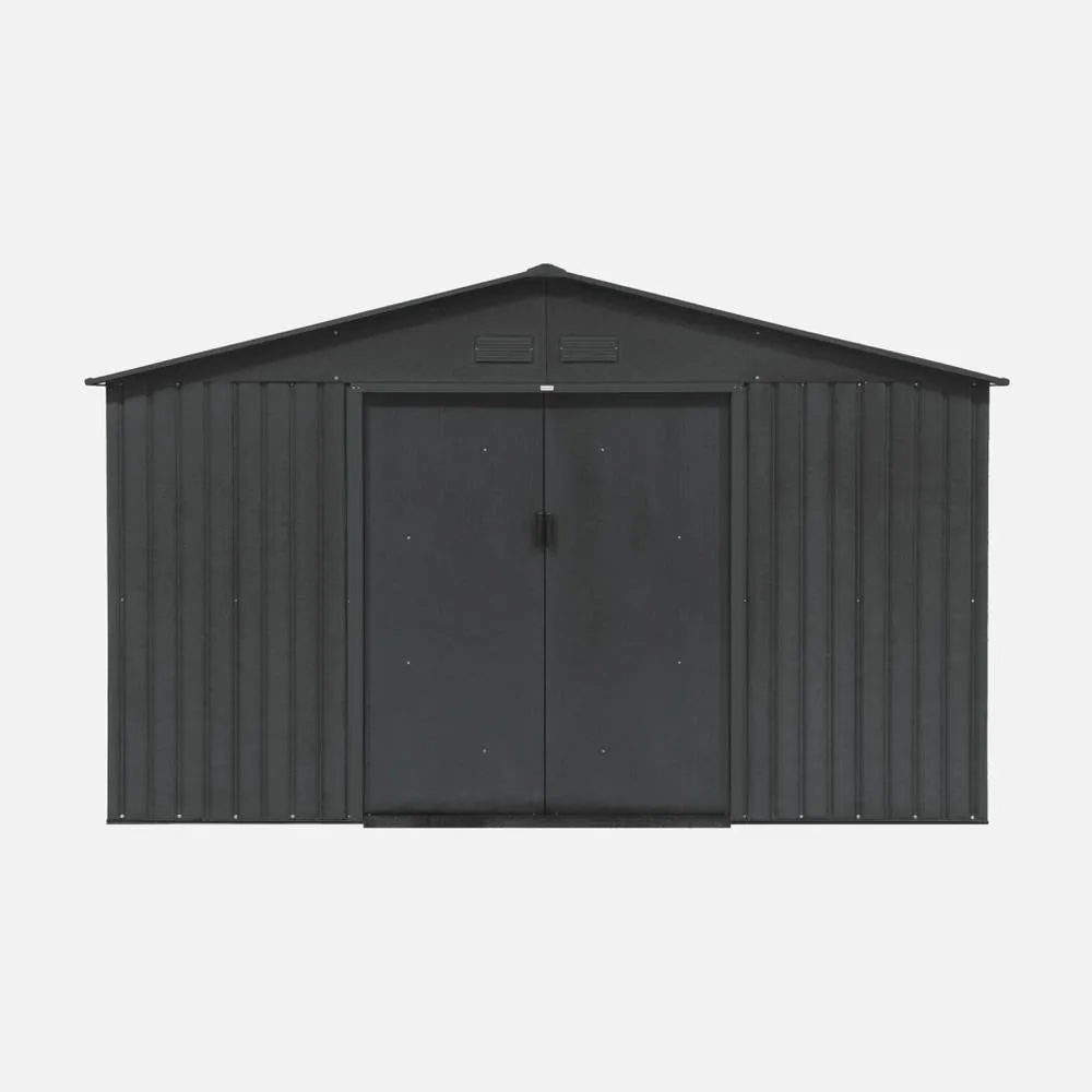 sweeek 10.85 m² metal garden shed with two sliding doors in Dark Grey 2