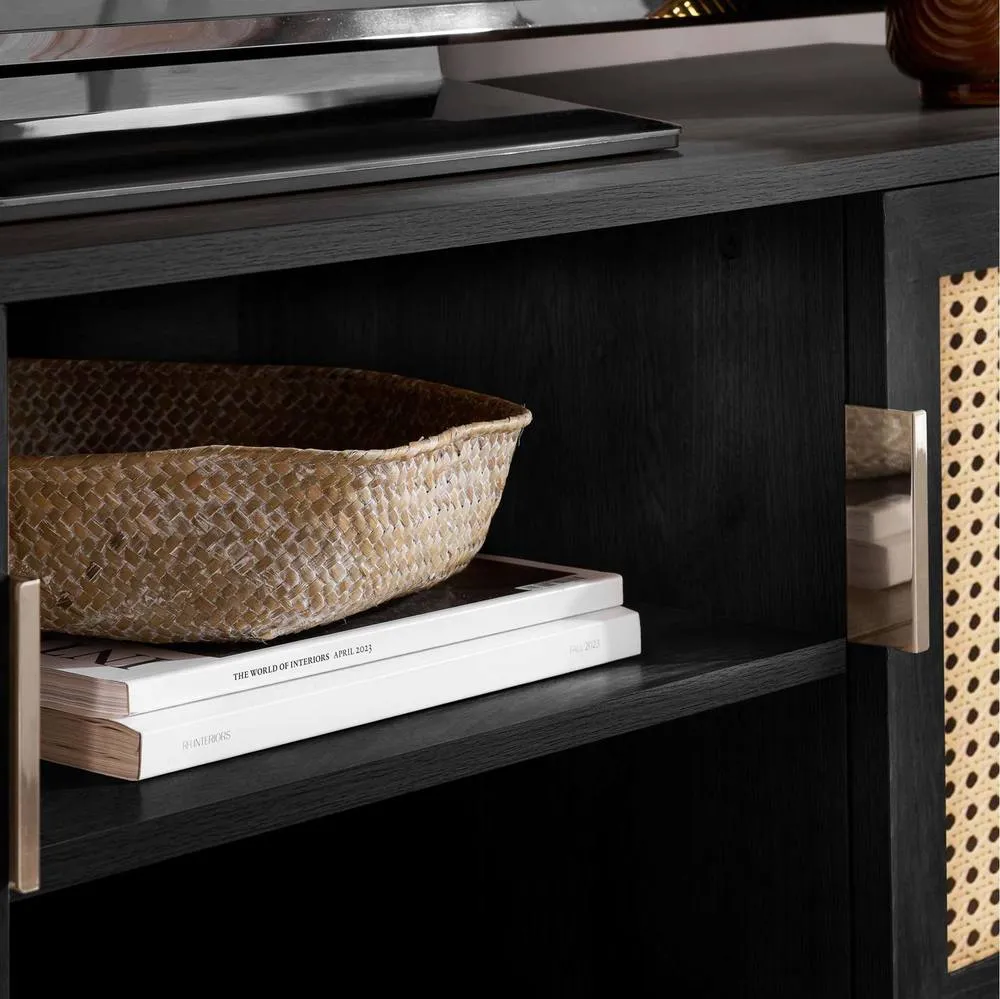 Birlea Rattan TV Entertainment Unit Curved Small Cabinet Sark in Black 5
