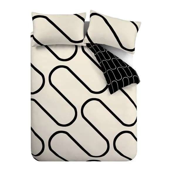 Catherine Lansfield Linear Curve Geometric Black Reversible Duvet Cover & Pillowcase Set 5