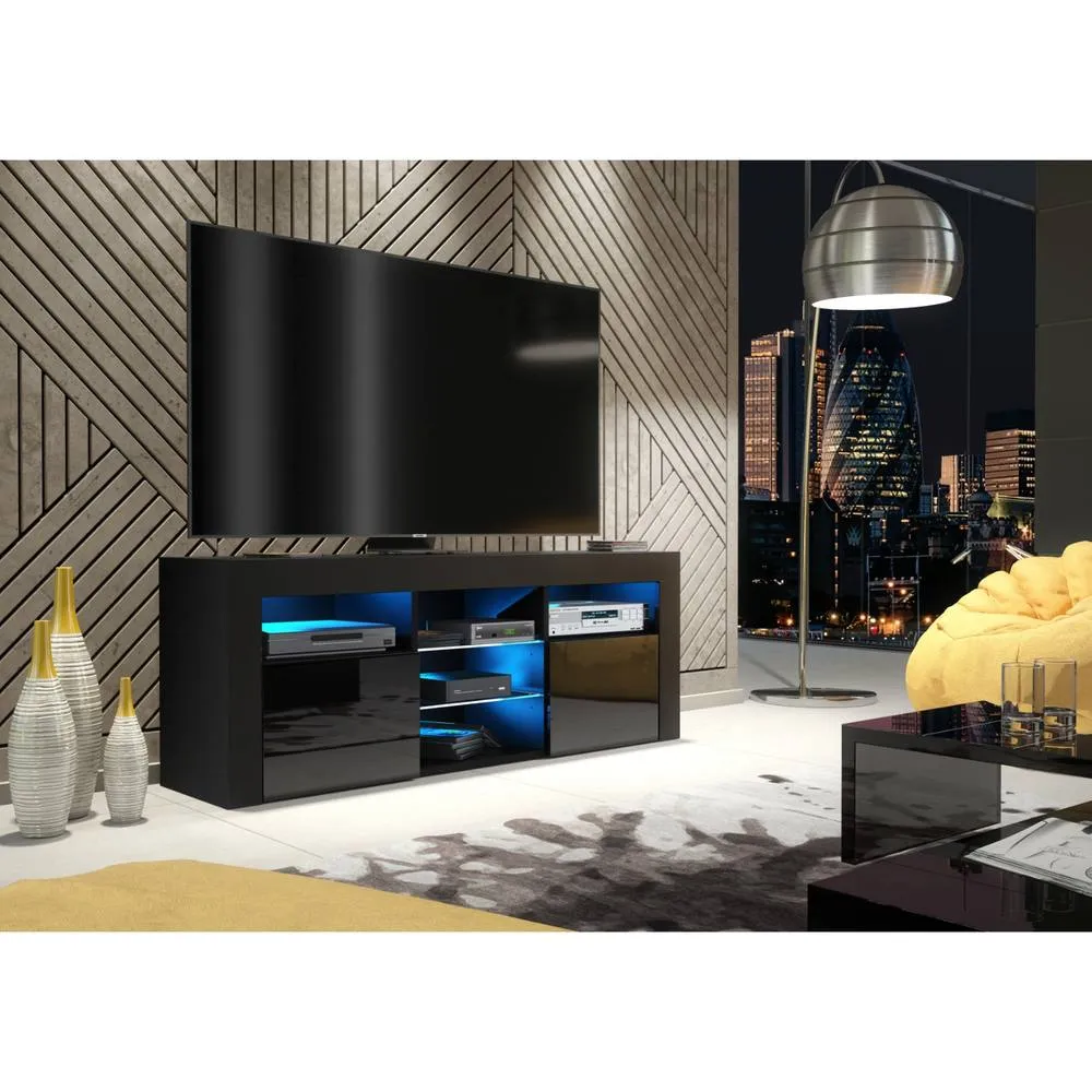 Creative Furniture Pulse TV Unit 145cm - Black with Gloss Doors & LED Lights 2