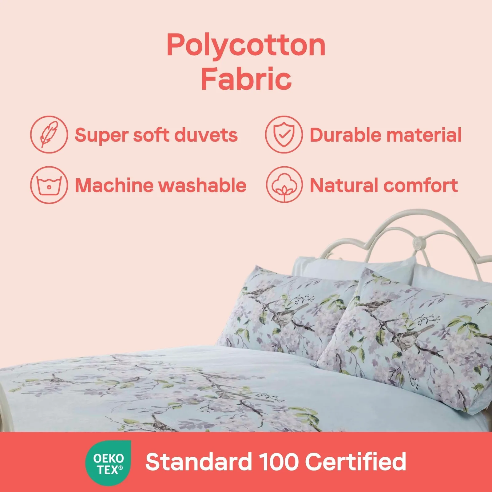 Rapport Home Eloise Floral Polycotton Duvet Cover Set with Pillowcase in Duck Egg Blue 6