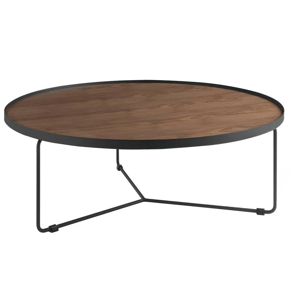 Angel Cerda Round Walnut-Veneer Coffee Table with Black Steel in Brown