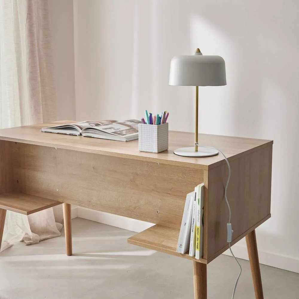 sweeek 2-door Desk With Wood & Cane Effect in Light Brown 4