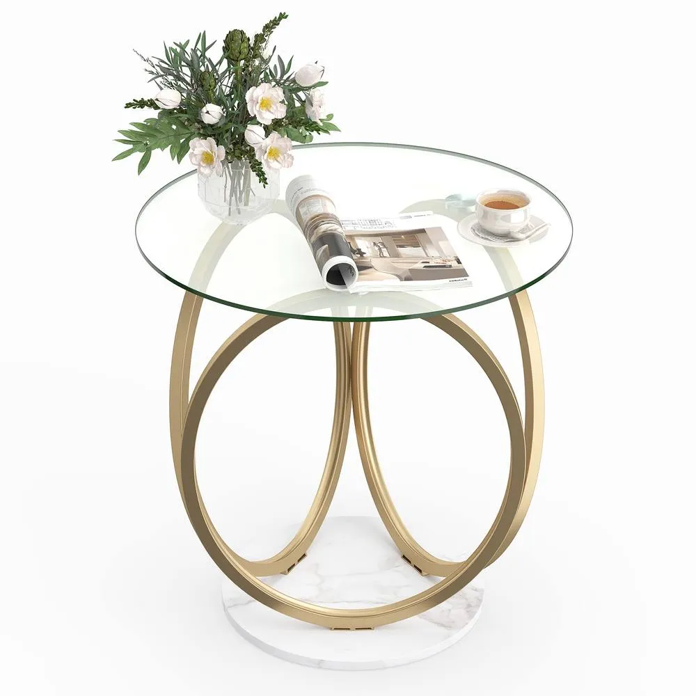 Costway Round Glass Coffee Table Center Cocktail Table Accent Circle Tea Table in Gold