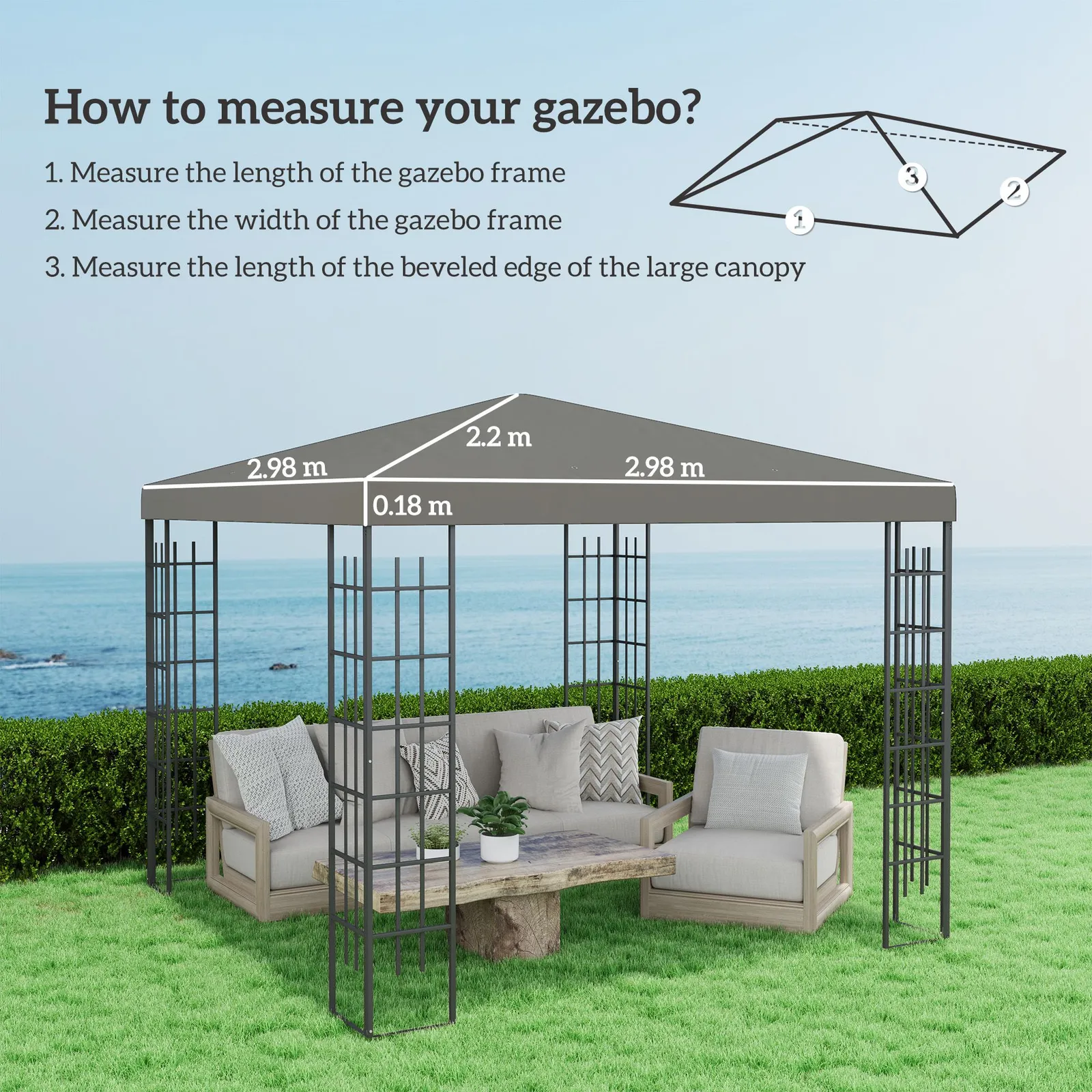 OUTSUNNY 3 x 3(m) Gazebo Canopy Replacement Cover, UPF30+, Grey 3