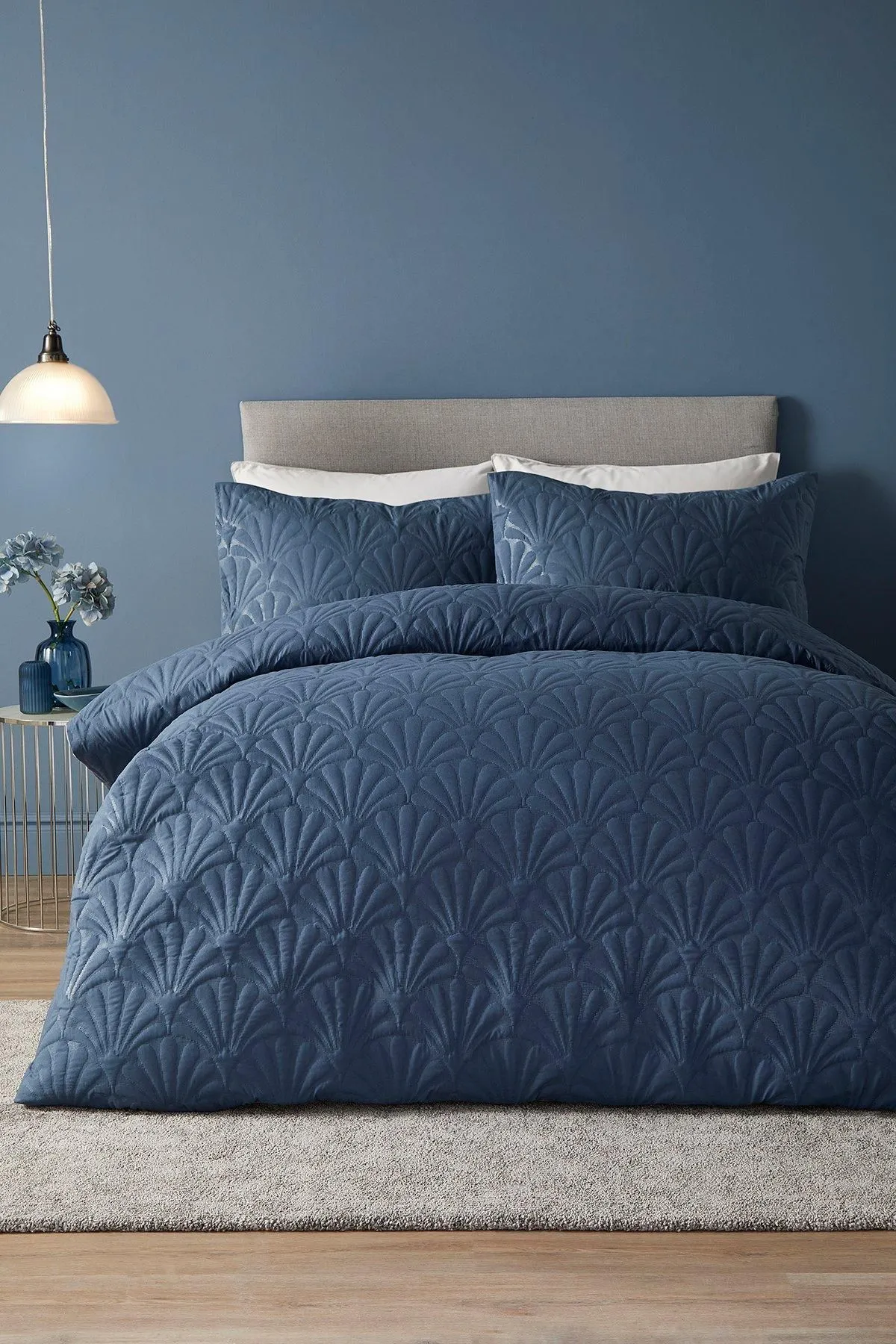 Serene 'Cavali' Pinsonic Microfibre Duvet Cover Set in Dark Blue