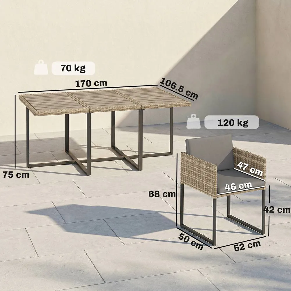 OUTSUNNY Rattan Garden Furniture Set, Rattan Table & Chairs with Cushions in Light Brown 3