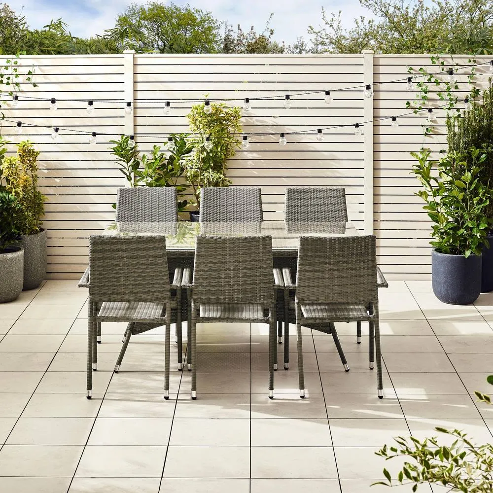FurnitureboxUK Antigua 6 Seater Rattan Outdoor Garden Dining Set, PE Rattan, 6 Seat Garden Table & Chair Set, Weather Resistant in Grey 6