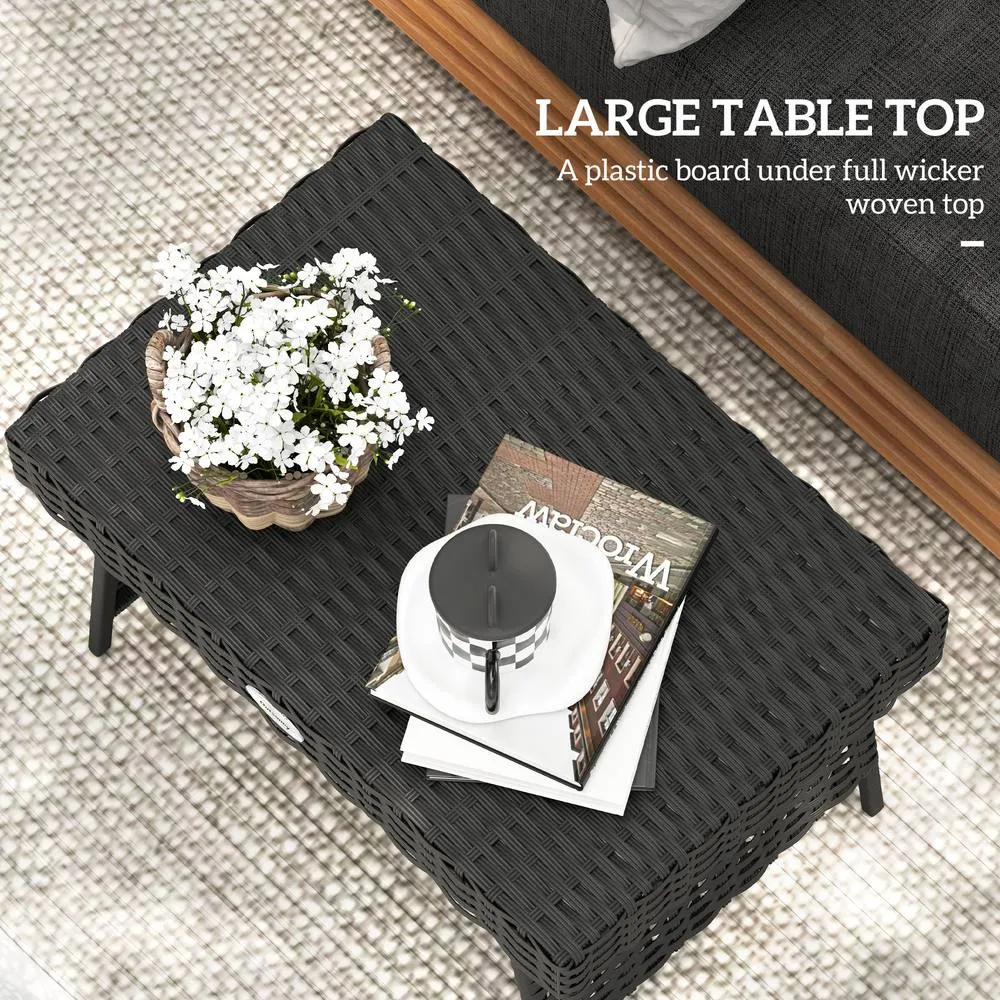 OUTSUNNY Foldable Outdoor Coffee Table, Steel Frame Rattan Side Table, Black 4