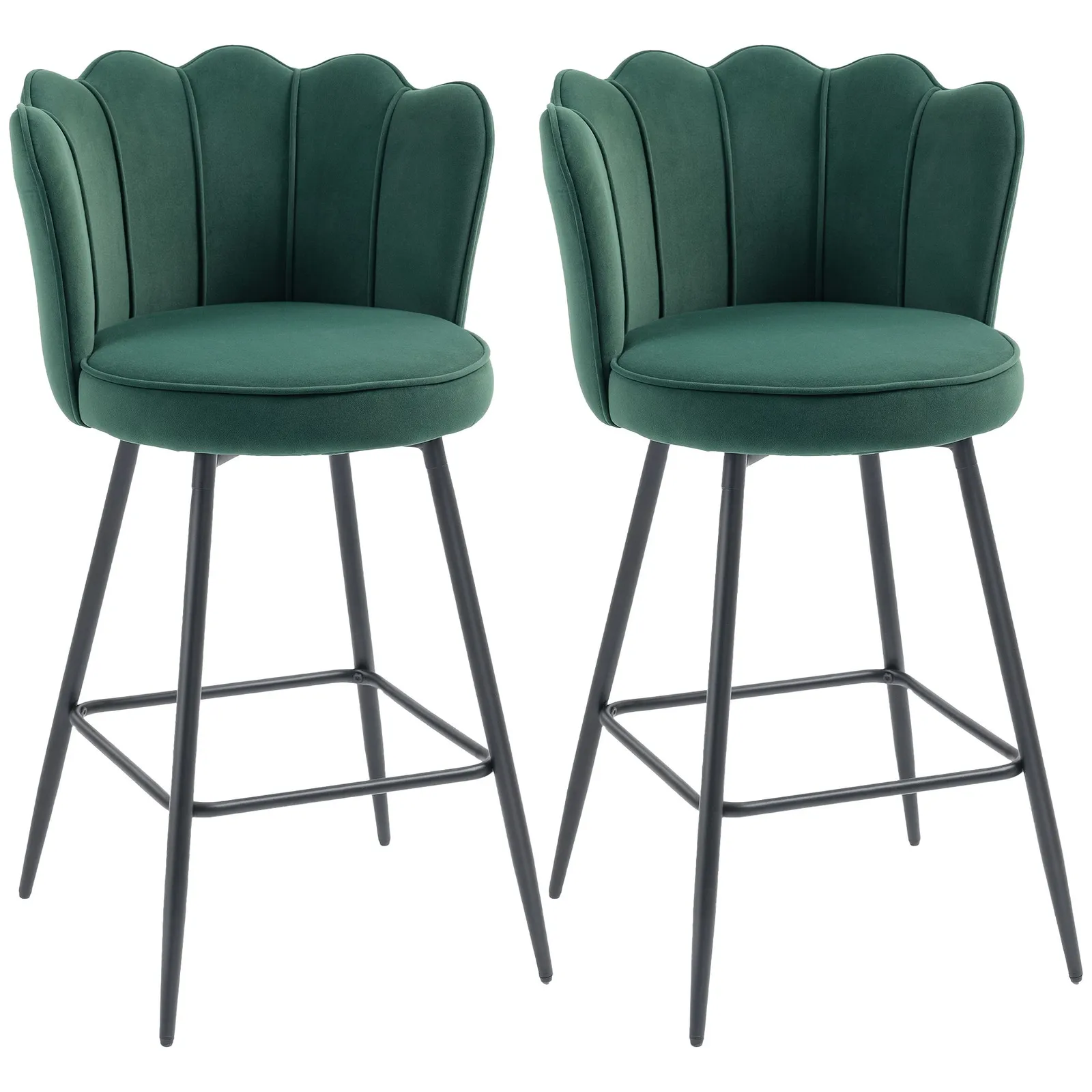 HOMCOM Set of 2 Barstools with Petal Backrest for Kitchen Island in Dark Green 2