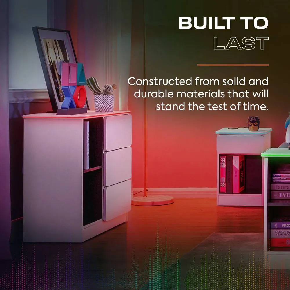 X Rocker Carbon-Tek Chest of 3 Drawers with 2 Shelves & LED Lighting in White 4