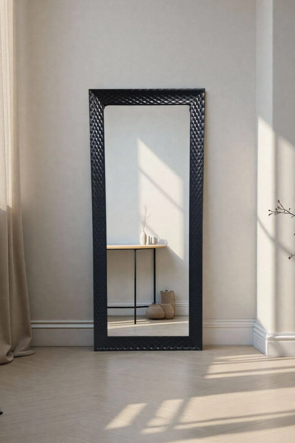 Yearn Mirrors Diamont Tall Framed Black Bevelled Mirror