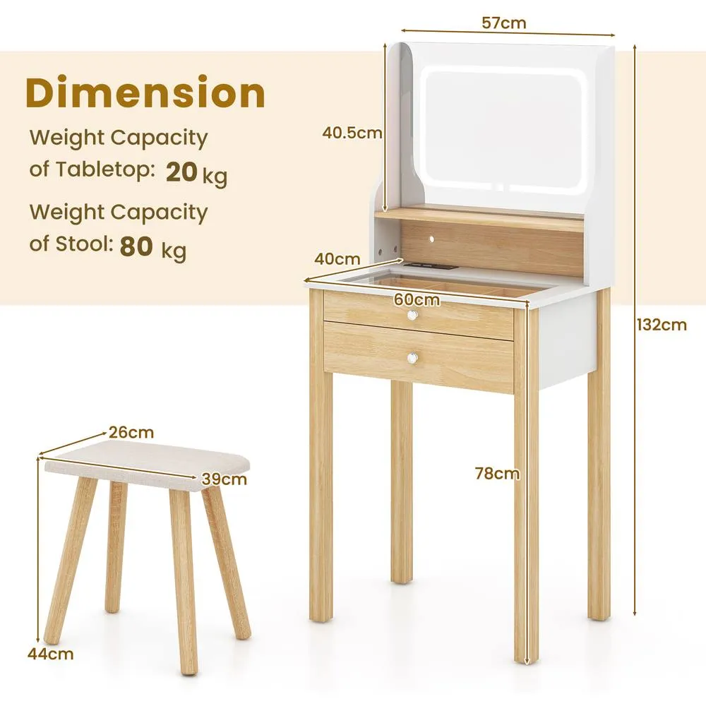 Costway Vanity Desk with Mirror & Lights Small Makeup Table w/3 Light Modes in White 2
