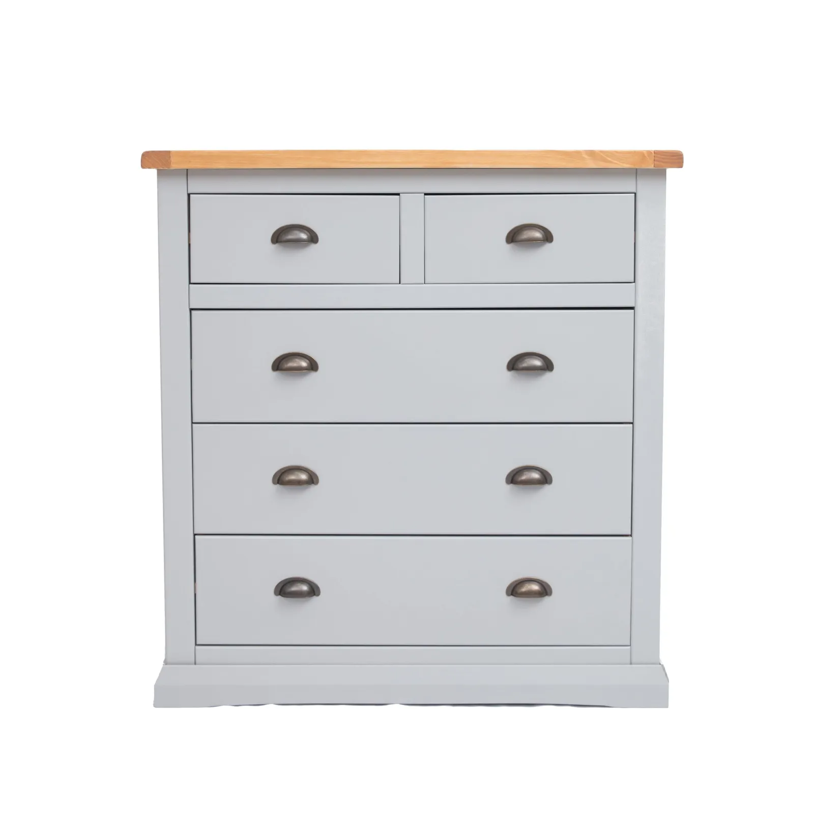 Cabinet Bits Loreo 5 Drawer Chest of Drawers Brass Cup Handle in Light Grey