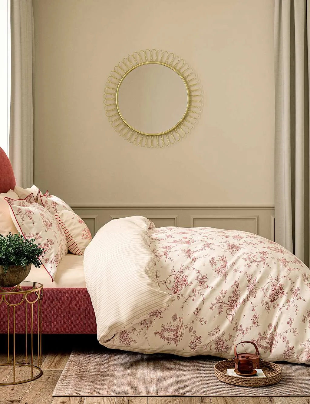 V&A Pure Cotton Garden Of Love Bedding Set Red Mix