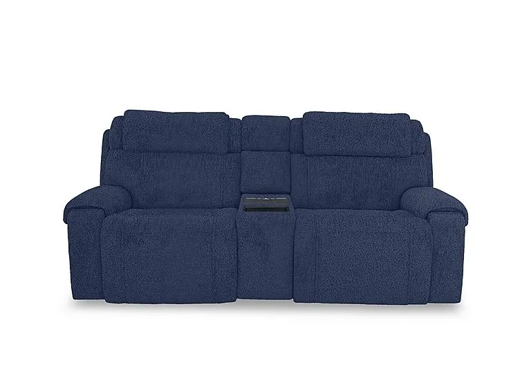 Hollywood Fabric 3 Seater Power Recliner Media Sofa with Power Headrests and Storage Arms - Blue